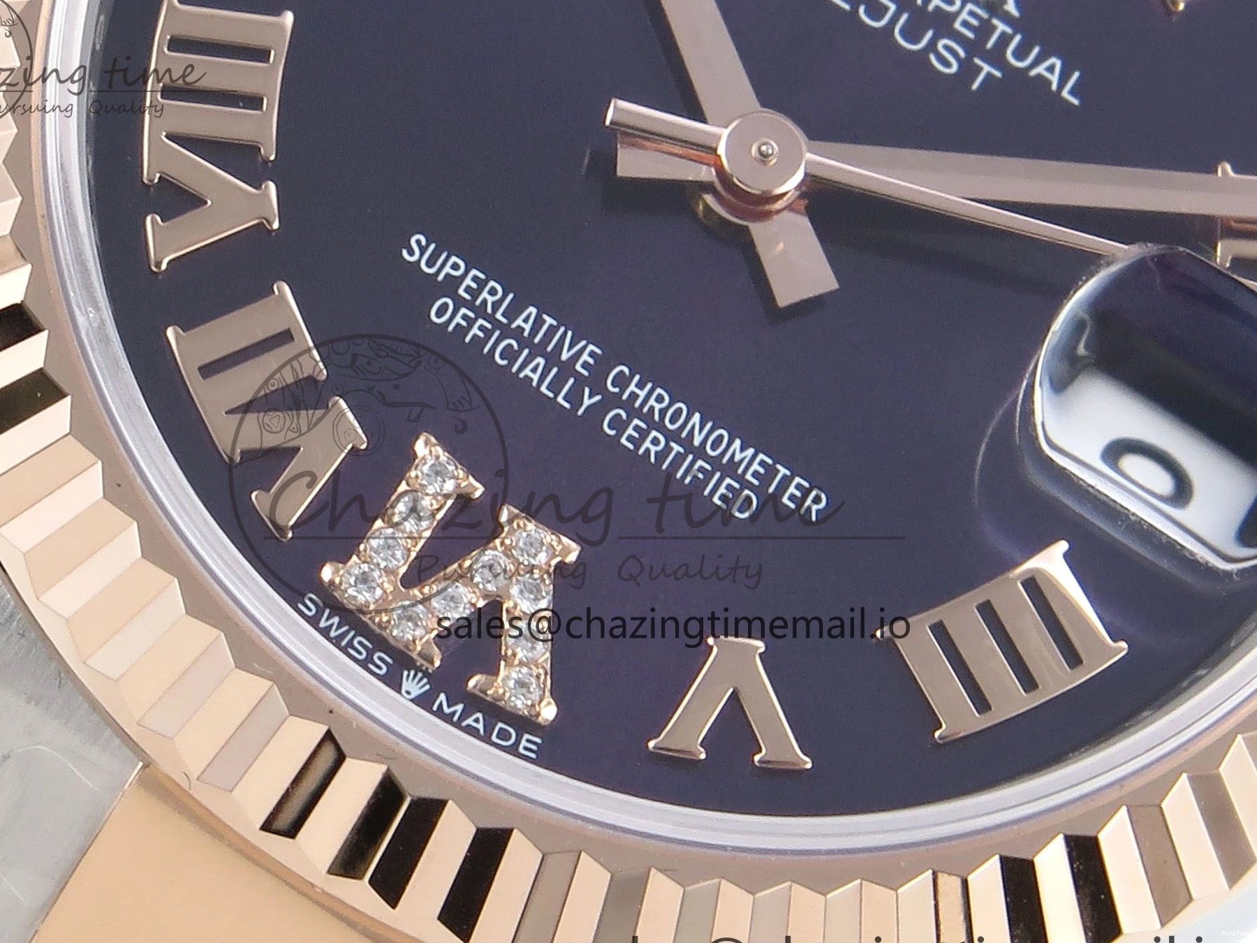 MiroTime 0218 DateJust 31 278271 ARF 1:1 Best Edition 904L Steel Purple Roman Diamonds Dial on SS RG Oyster Bracelet ETA TechFriendly 523